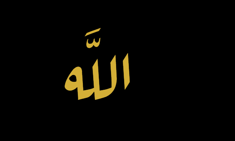 The name Allah in Diwani calligraphy in gold on black background