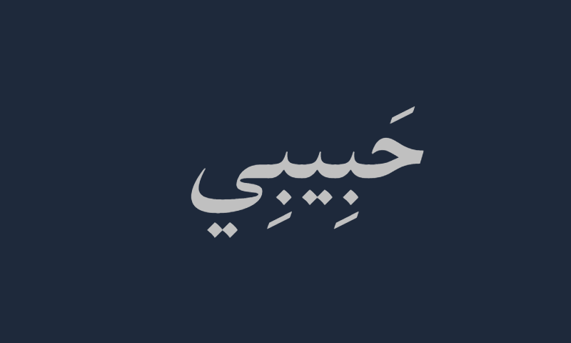 Habibi in Lateef Arabic calligraphy in silver on midnight blue modern art